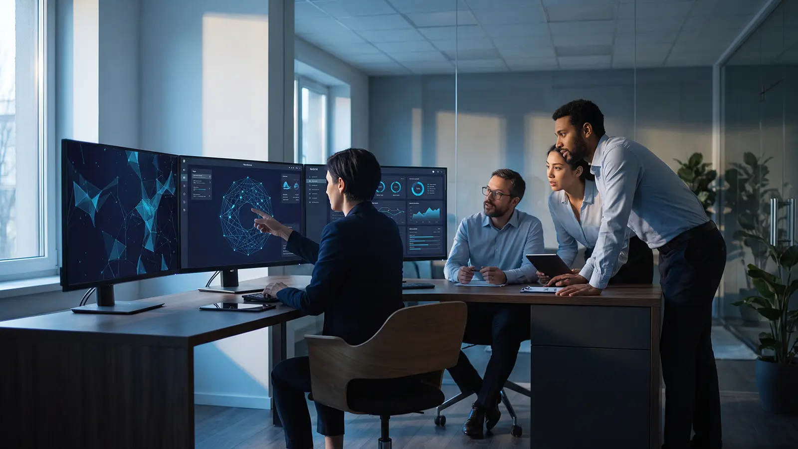 Team collaborating on managed IT services in a modern remote-first office